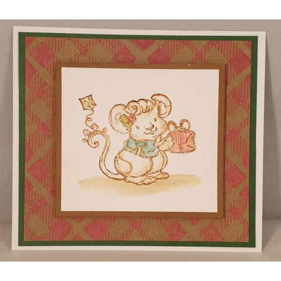 Holly Mouse Rubber Stamp