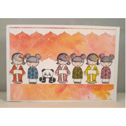 Kokeshi Dolls and Pets Cling Rubber Stamp Set