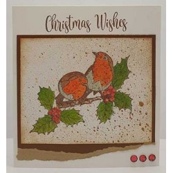 Robins in Holly Cling Rubber Stamp