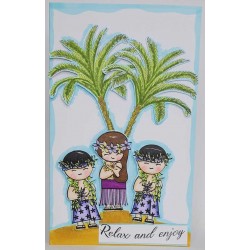 Hula Couple Kokeshi Cling Rubber Stamp Set