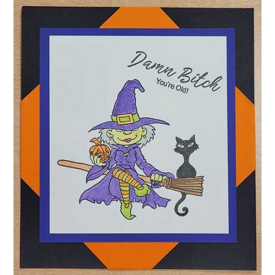 Witch on a Broomstick Rubber Stamp