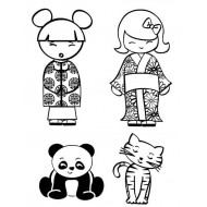 Kokeshi Dolls and Pets Cling Rubber Stamp Set