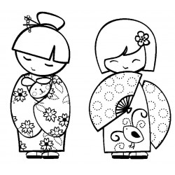 Large Kokeshi Dolls Cling Rubber Stamp Set