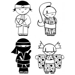 Kokeshi Kids Cling Rubber Stamp Set