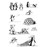 Playful Penguins Cling Rubber Stamp Set - ON SALE