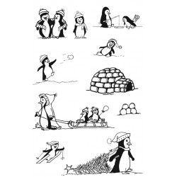 Playful Penguins Cling Rubber Stamp Set - ON SALE