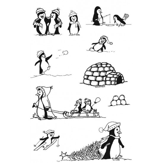 Playful Penguins Cling Rubber Stamp Set - ON SALE