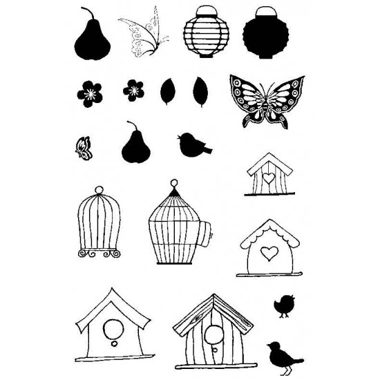 Birdcages & Butterflies Rubber Stamp Set