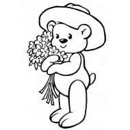 Teddy with Flowers Rubber Stamp