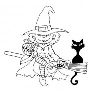 Witch on a Broomstick Rubber Stamp