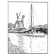 Windmill and Boat Rectangle Rubber Stamp