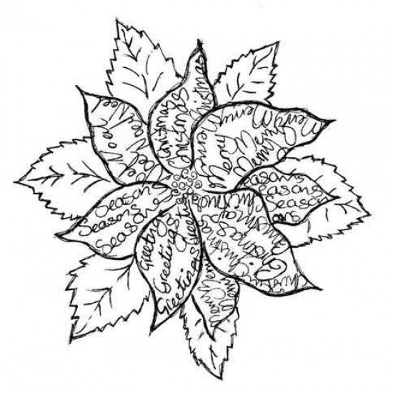 Scripted Poinsettia Rubber Stamp