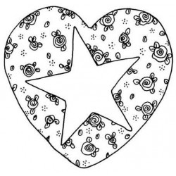 Rose Heart with Star Rubber Stamp