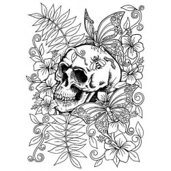 Hibiscus and Butterflies Skull Cling Rubber Stamp