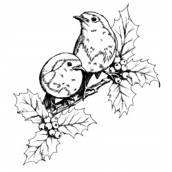 Robins in Holly Cling Rubber Stamp