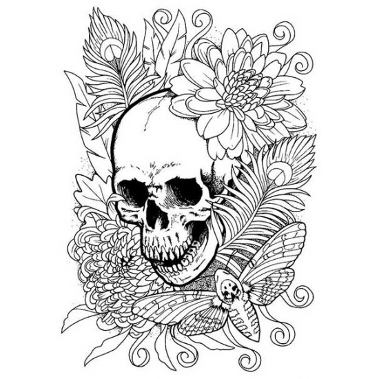 Chrysanthemum Skull Cling mounted Rubber stamp