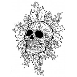 Holly Skull Rubber Stamp