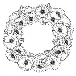 Poppy Wreath Cling mounted Rubber Stamp